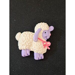 Vintage CGI Lamb Brooch Pin White & Purple Metal & Resin 2 Inches